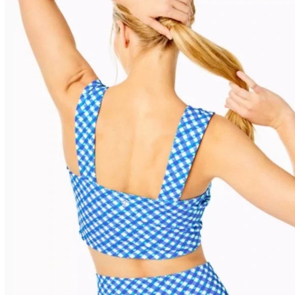 NWT Lilly Pulitzer Calusa Sports Bra UPF 50 Boca Blue Double Checking Medium M - Picture 2 of 6